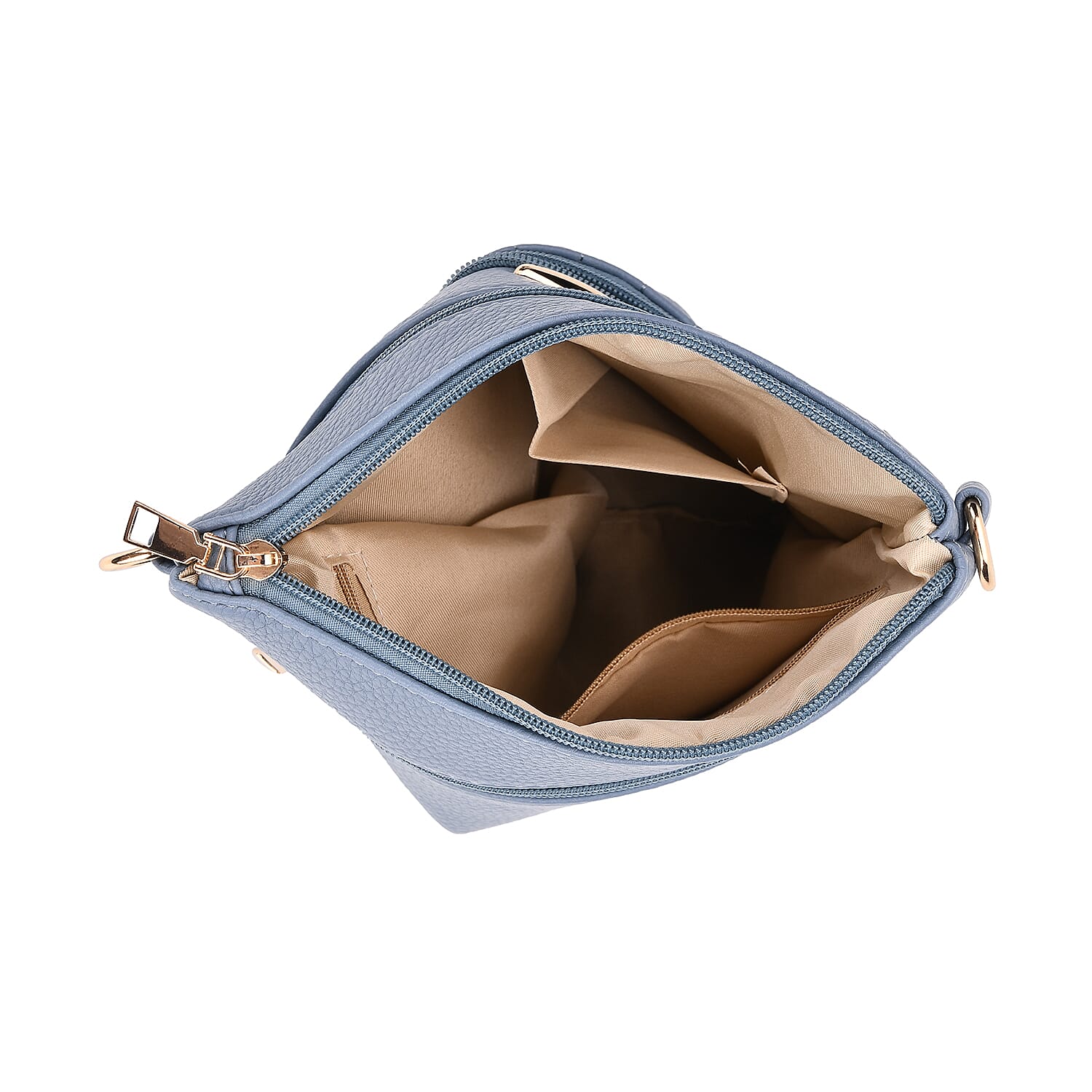 Lifestyle Crossbody Bag with Pleated Detail & Patterned Strap - Denim Blue