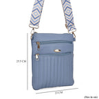 Lifestyle Crossbody Bag with Pleated Detail & Patterned Strap - Denim Blue
