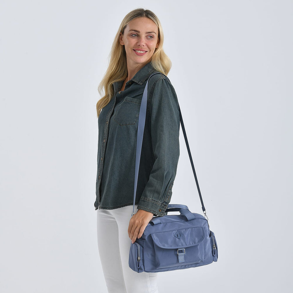 Multi-Pocket Handbag with Crossbody Strap (120 cm) - Blue