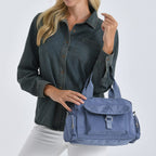 Multi-Pocket Handbag with Crossbody Strap (120 cm) - Blue