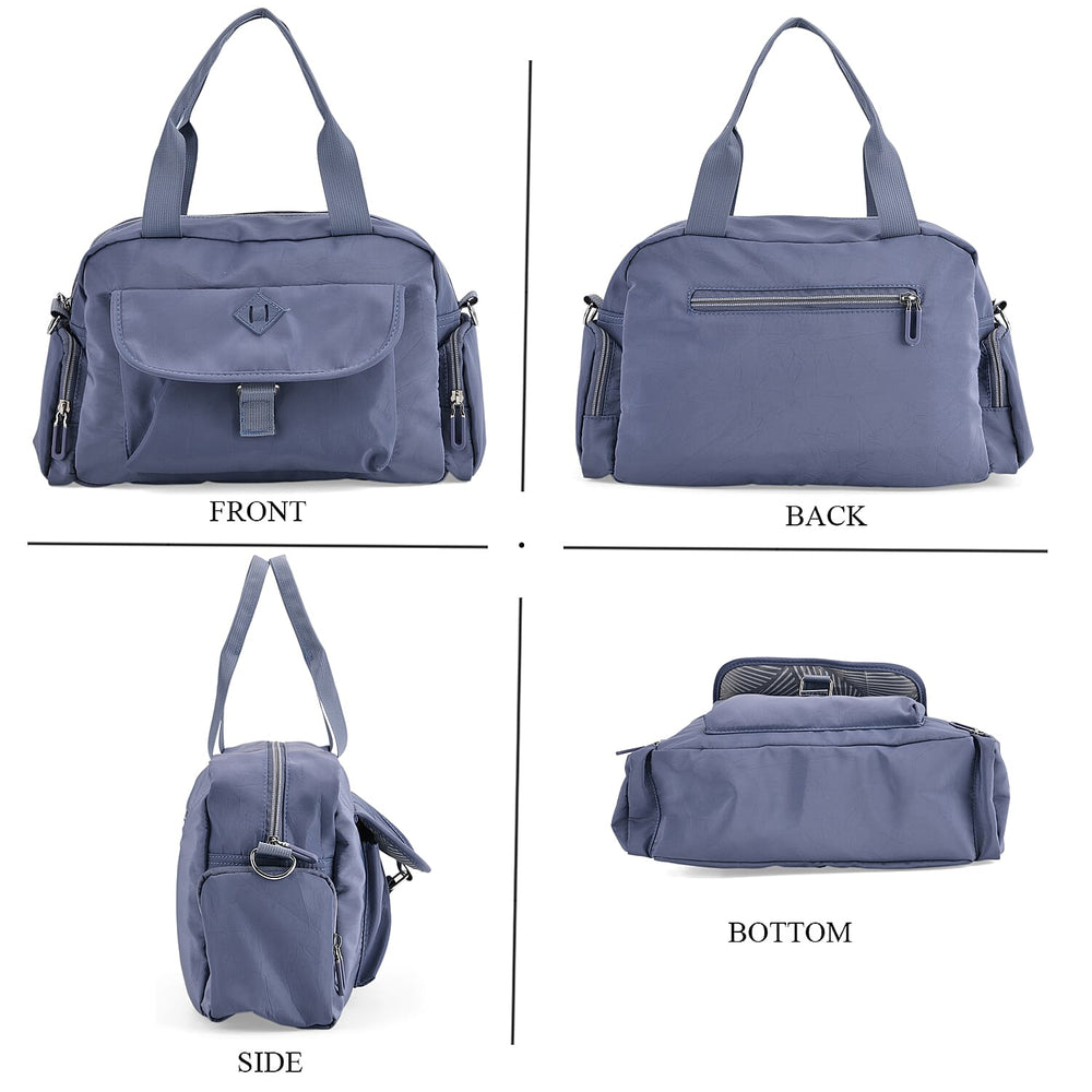 Multi-Pocket Handbag with Crossbody Strap (120 cm) - Blue