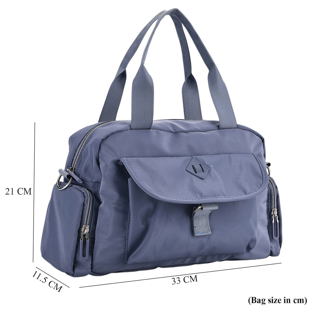 Multi-Pocket Handbag with Crossbody Strap (120 cm) - Blue