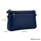 100% Exquisite Genuine Leather Premium Crossbody Bag 3-in-1 Clutch - Wristlet - Navy