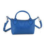 Designer Inspired Genuine Leather Mini Crossbody Bag with Top Handle - Blue