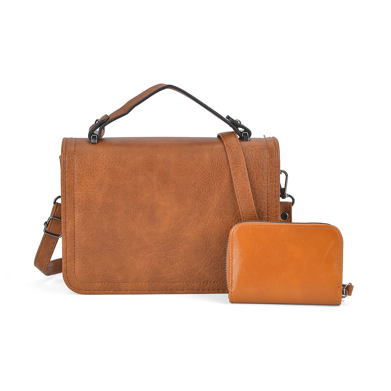 Set of 2- Sling Crossbody Bag with Card Holder - Brown
