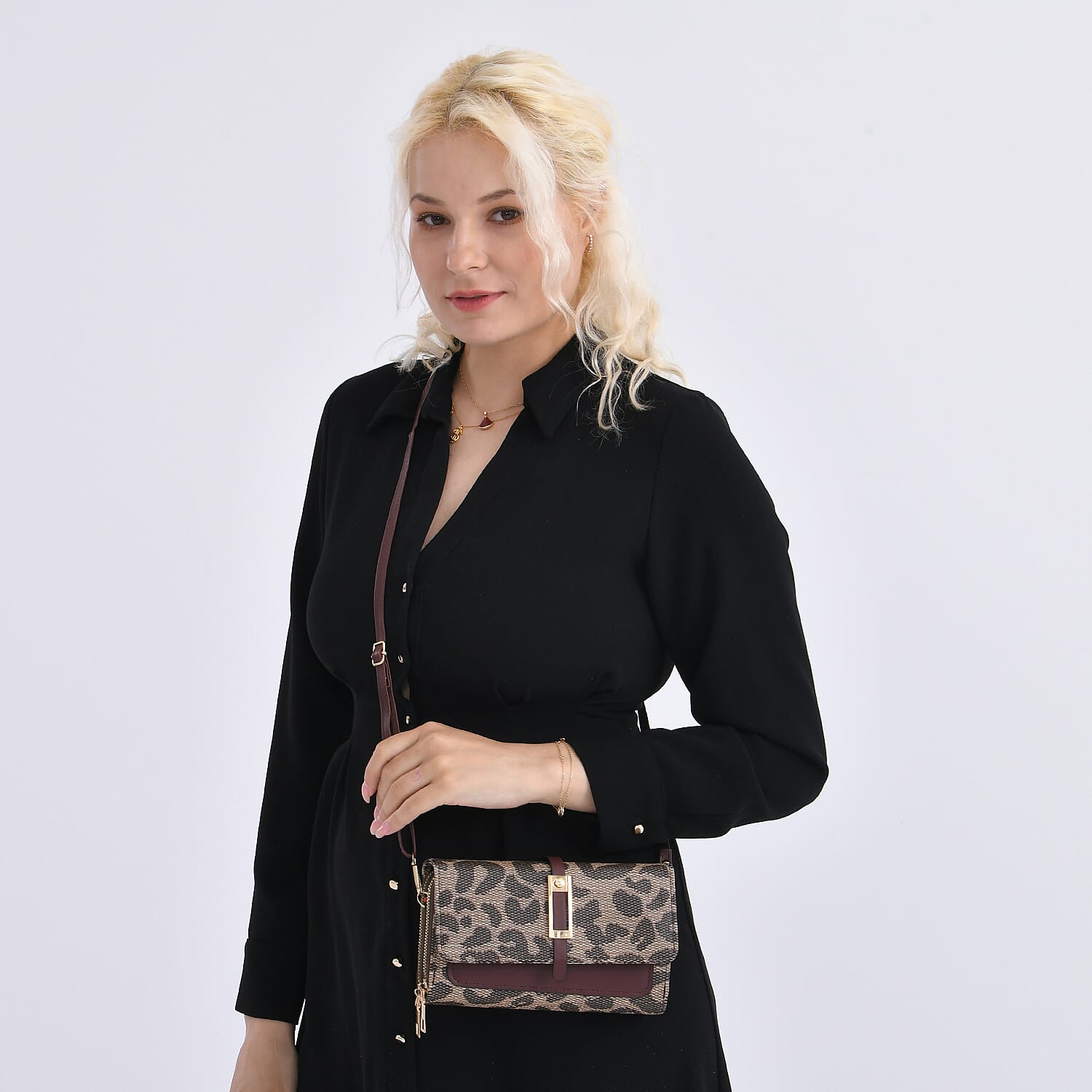 DESIGNER INSPIRED Leopard Print Clutch Handbag - Brown