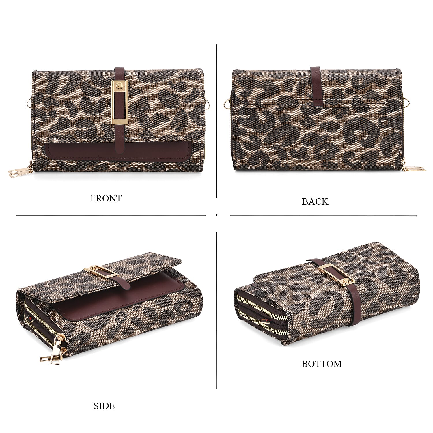 DESIGNER INSPIRED Leopard Print Clutch Handbag - Brown