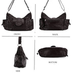 Genuine Leather Slouchy Shoulder Bag with Side Drawstring Pockets - Brown