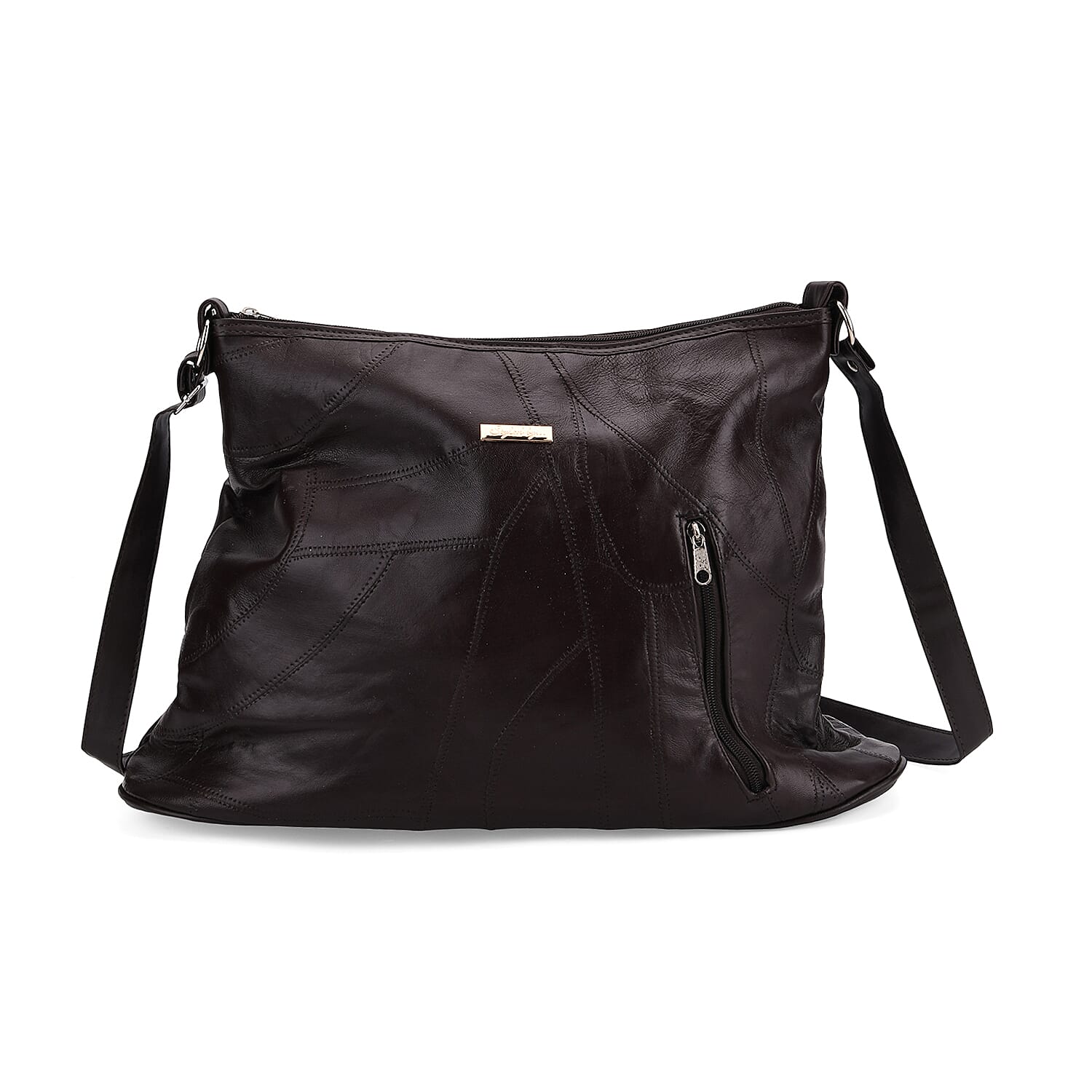 Styled By 100% Genuine Leather Large Crossbody Bag - Brown