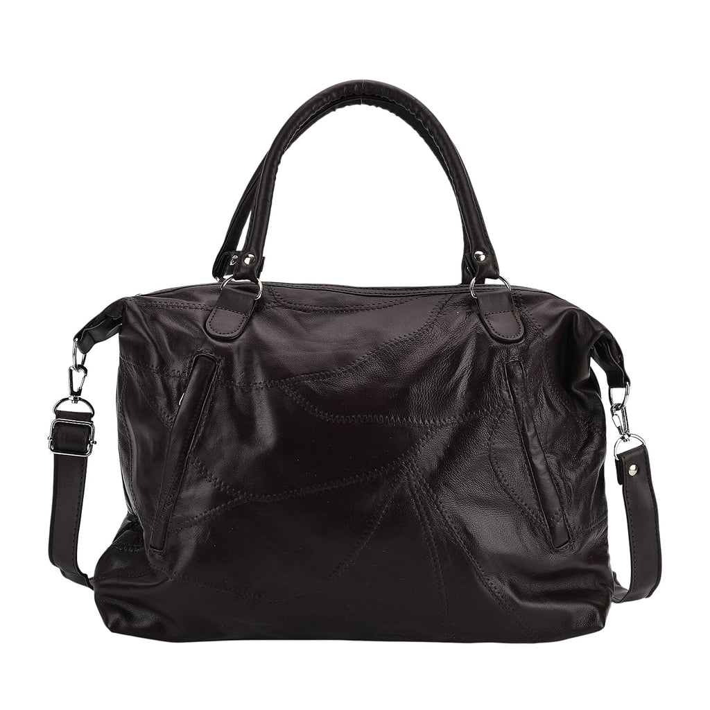 Closeout Deal - Genuine Leather Handbag with Adjustable Shoulder Strap - Brown
