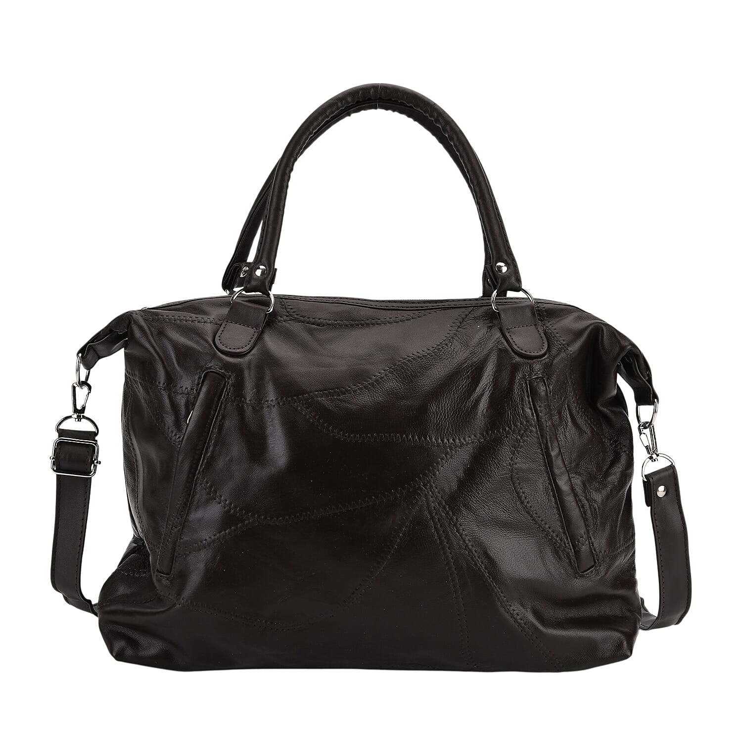 Closeout Deal - Genuine Leather Handbag with Adjustable Shoulder Strap - Brown