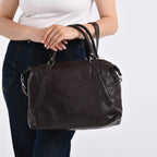Closeout Deal - Genuine Leather Handbag with Adjustable Shoulder Strap - Brown