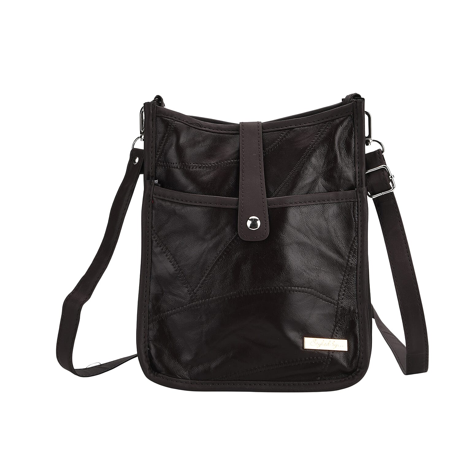 Styled By Patchwork Crossbody Bag with Adjustable Shoulder Strap - Brown