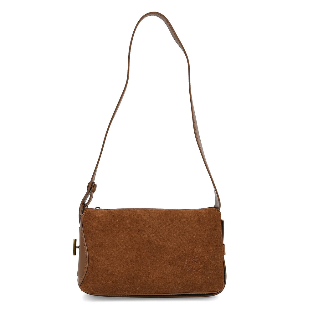 Genuine Leather Shoulder Bag - Brown
