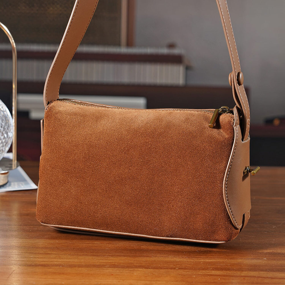 Genuine Leather Shoulder Bag - Brown