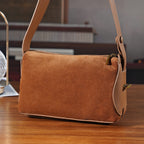 Genuine Leather Shoulder Bag - Brown