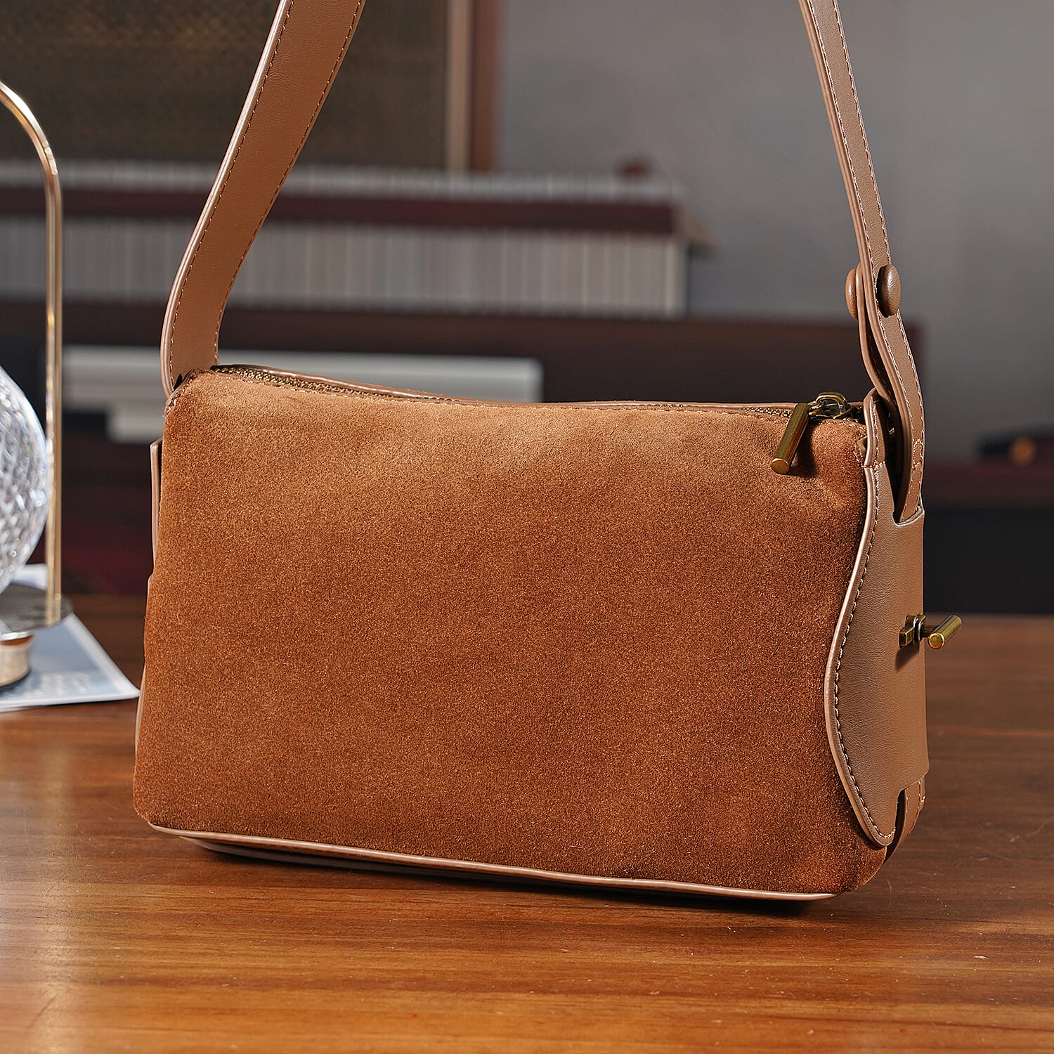 Genuine Leather Shoulder Bag - Brown