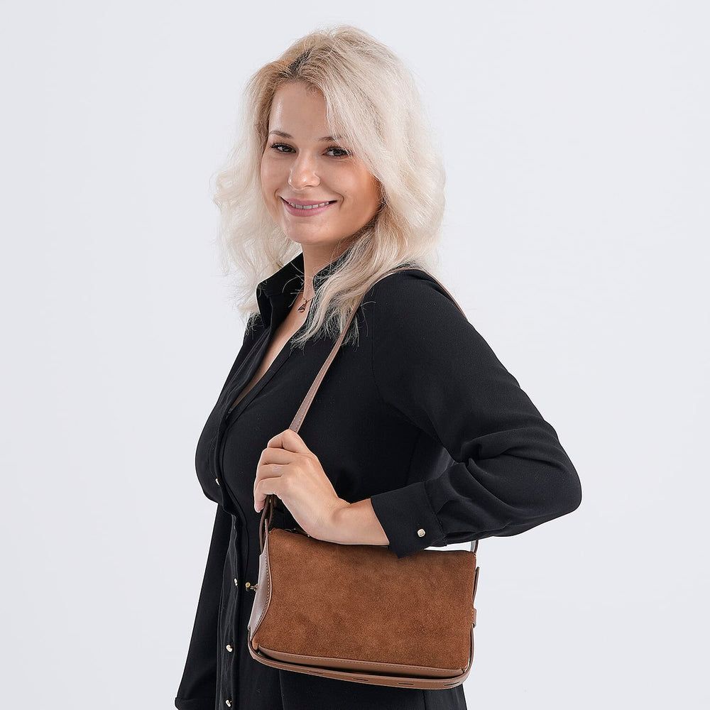 Genuine Leather Shoulder Bag - Brown