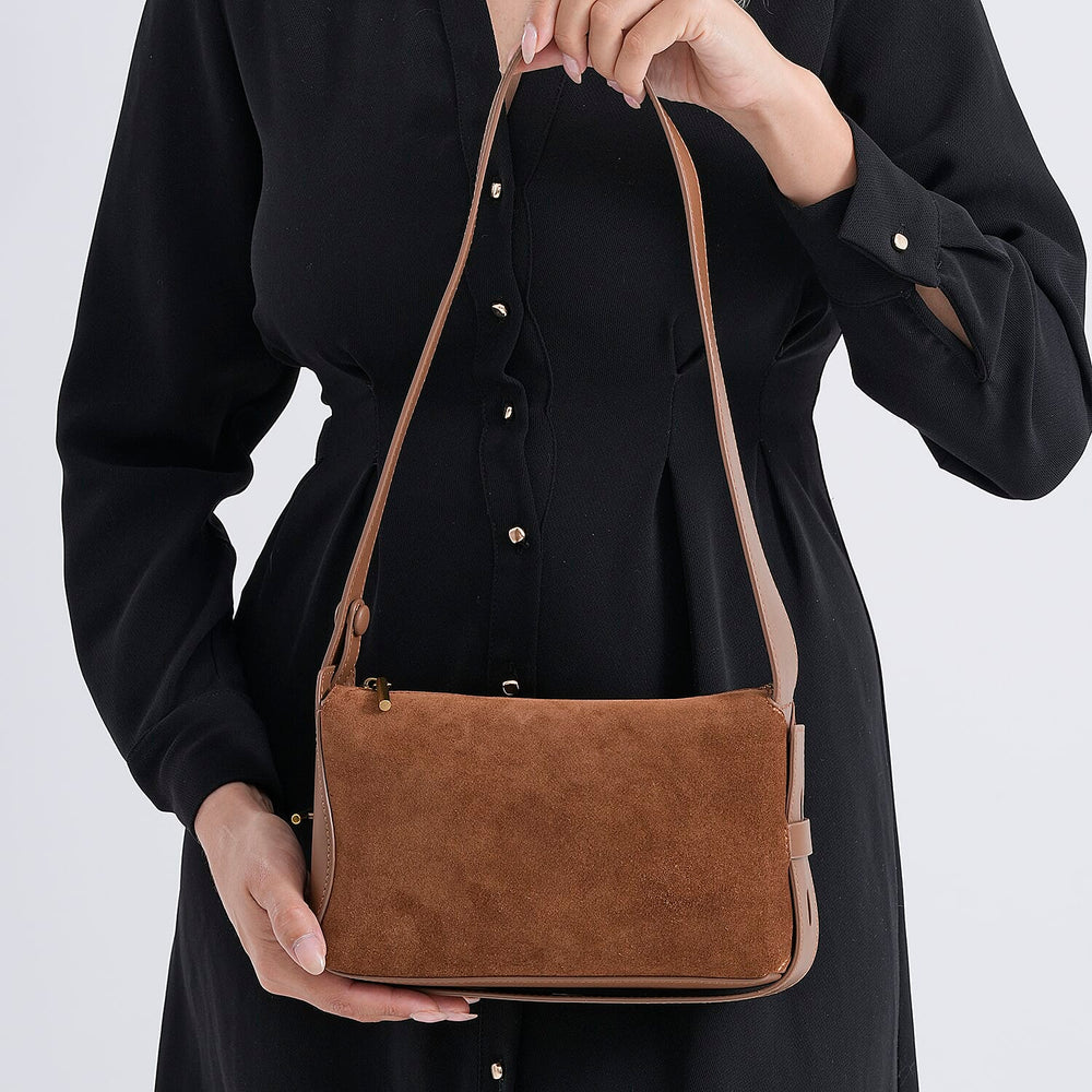 Genuine Leather Shoulder Bag - Brown
