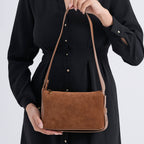 Genuine Leather Shoulder Bag - Brown