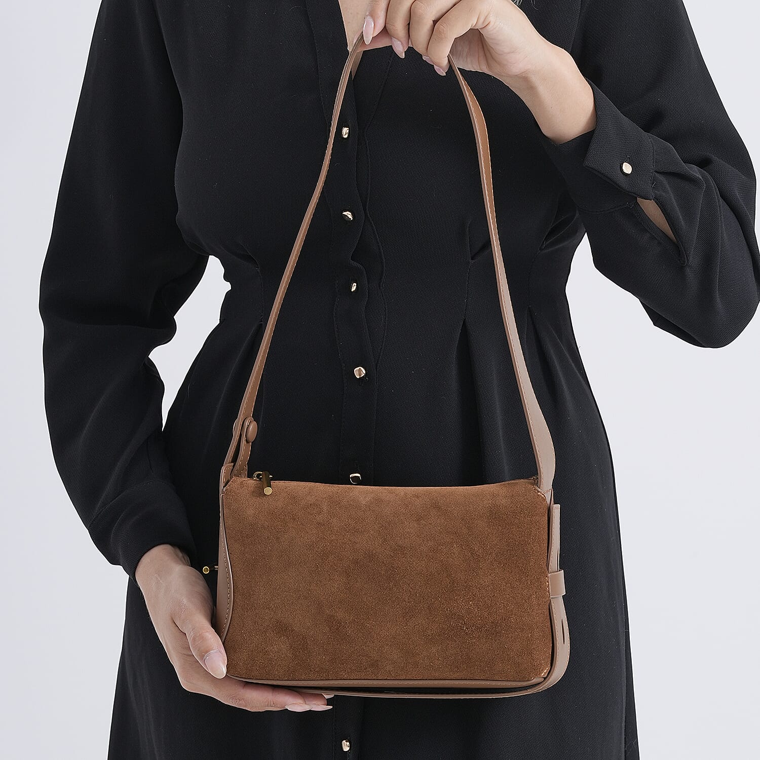 Genuine Leather Shoulder Bag - Brown