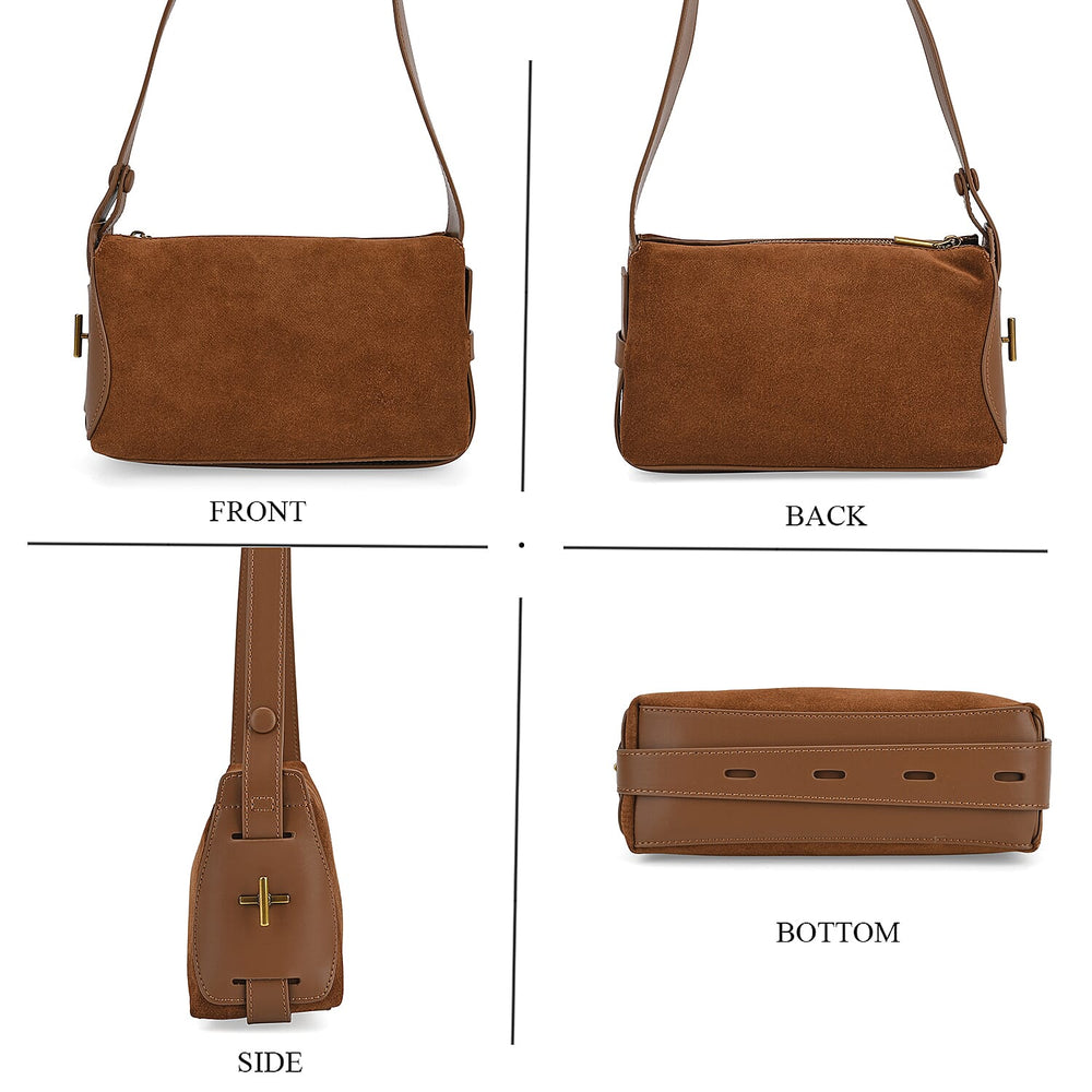 Genuine Leather Shoulder Bag - Brown