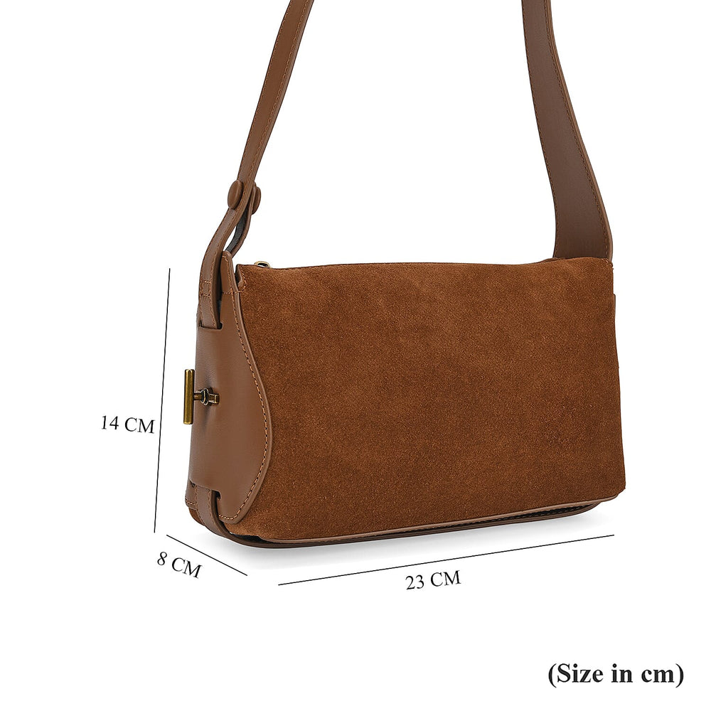 Genuine Leather Shoulder Bag - Brown