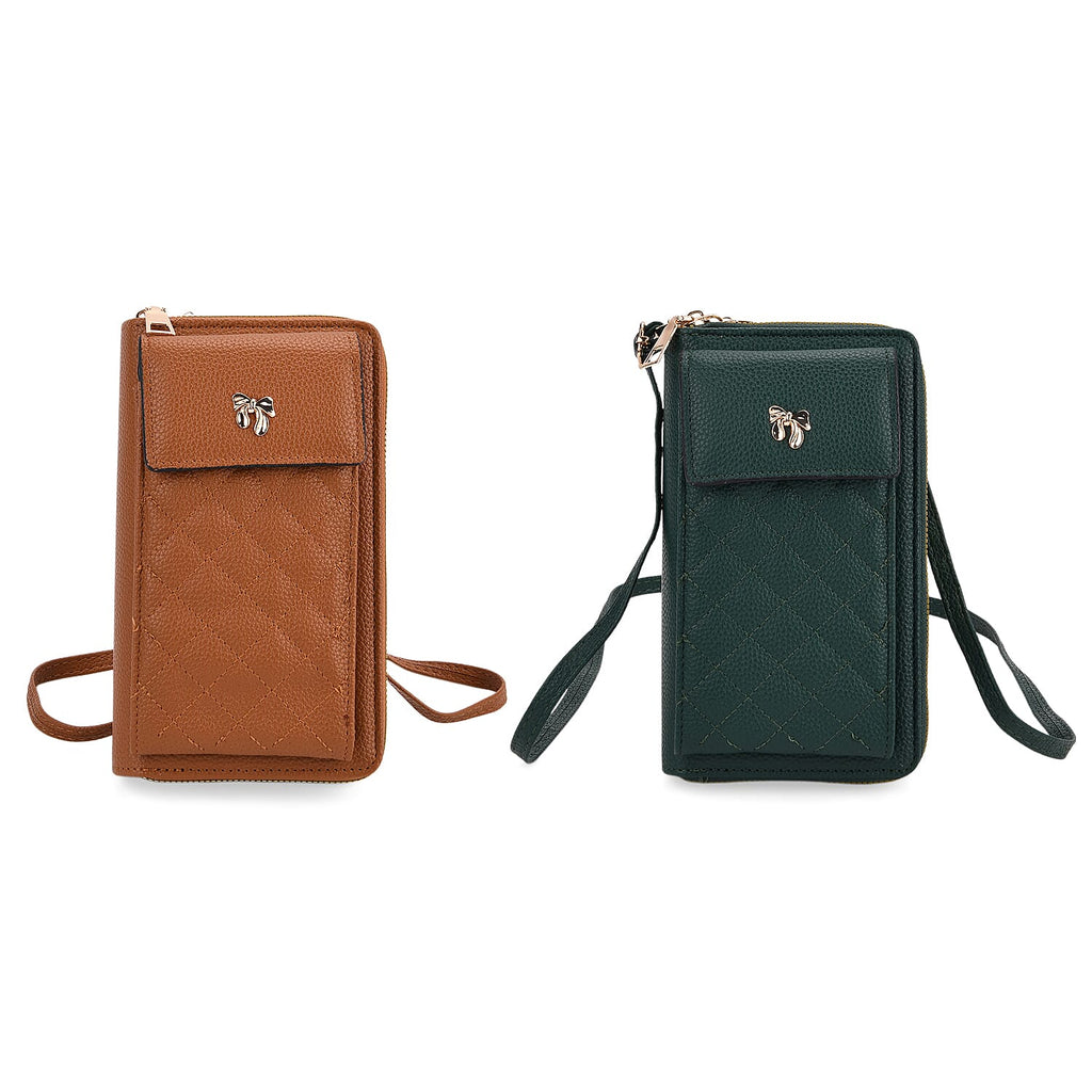 Set of 2 Quilted Cellphone Bags - Brown - Dark Green