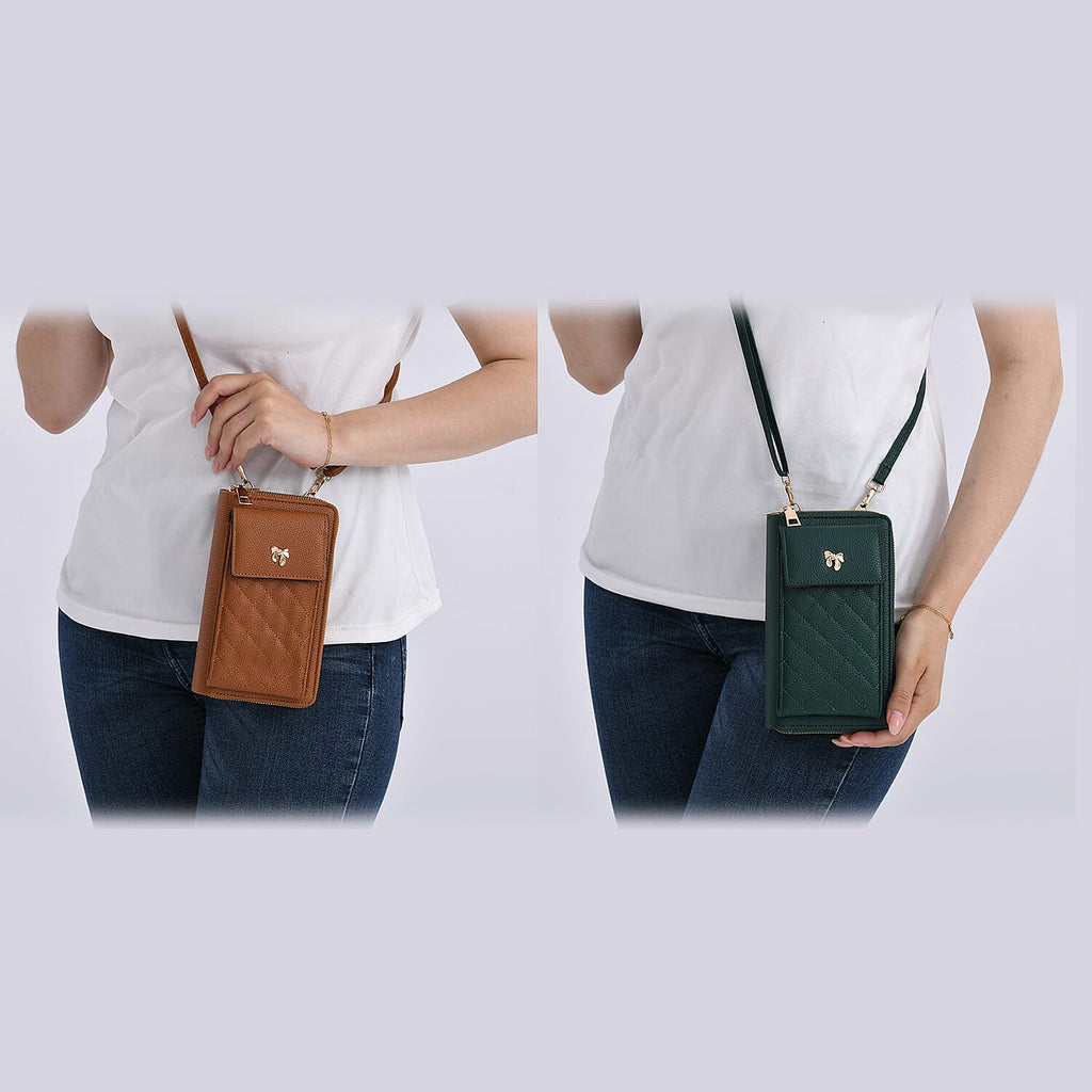 Set of 2 Quilted Cellphone Bags - Brown - Dark Green