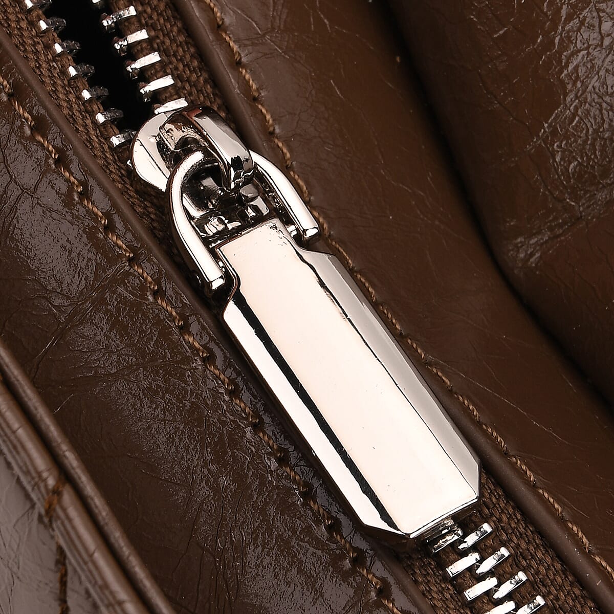 Designer Inspired - 100% Genuine Quilted Leather Crossbody Bag with Chain Strap - Brown