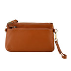 100% Exquisite Genuine Leather Premium Crossbody Bag 3-in-1 Clutch - Wristlet - Tan
