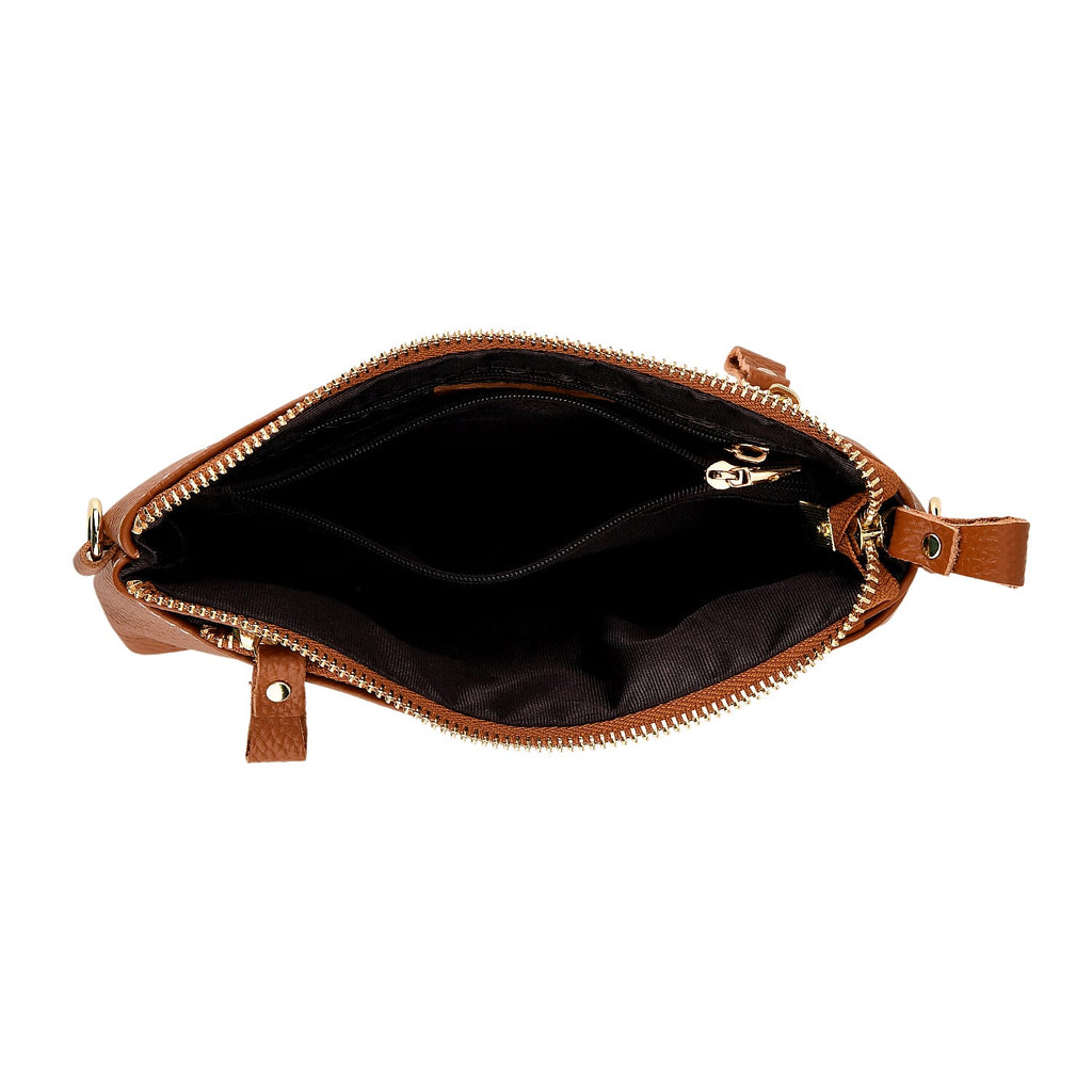 100% Exquisite Genuine Leather Premium Crossbody Bag 3-in-1 Clutch - Wristlet - Tan