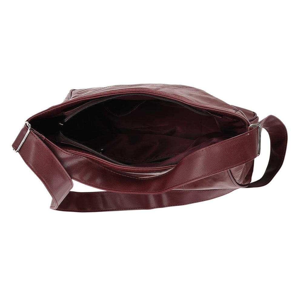 Patchwork Genuine Leather Crossbody Bag with Adjustable Shoulder Strap (125cm) - Burgundy