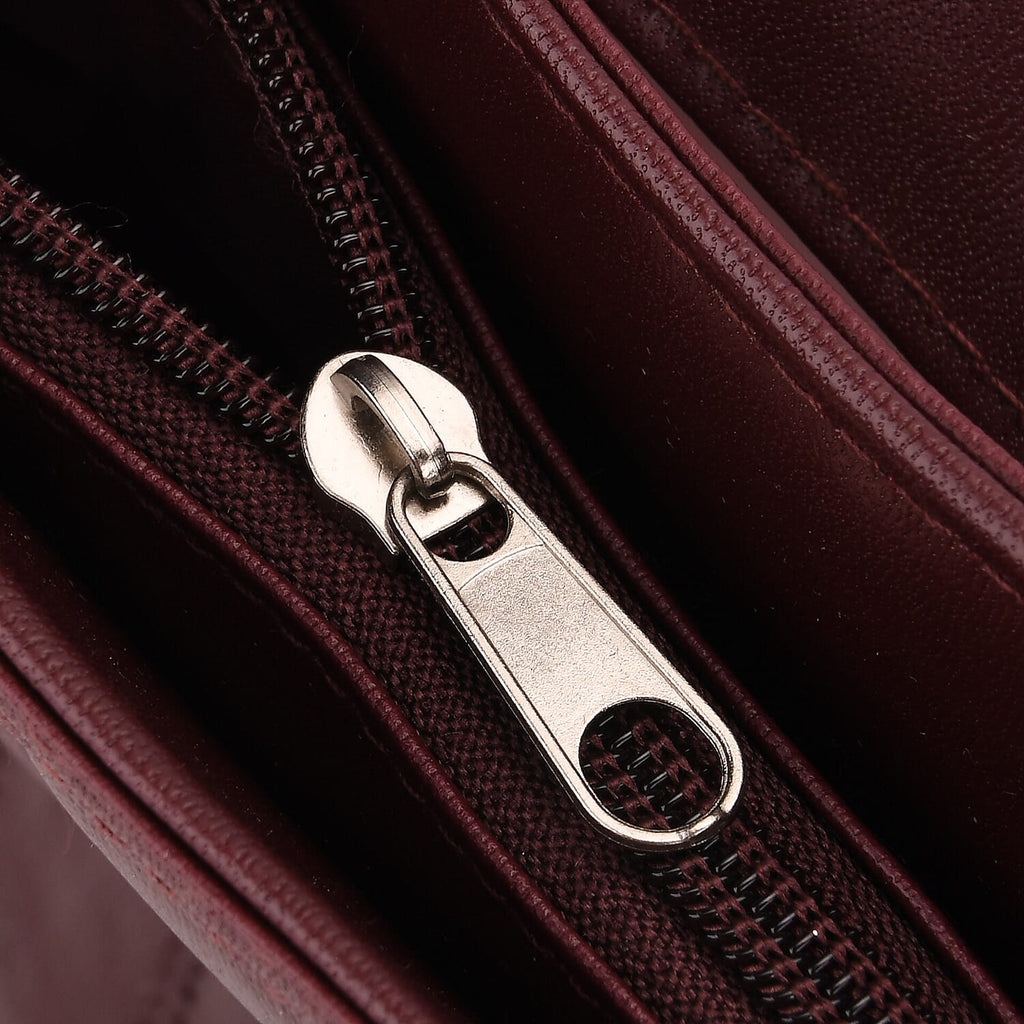 Patchwork Genuine Leather Crossbody Bag with Adjustable Shoulder Strap (125cm) - Burgundy