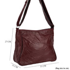 Patchwork Genuine Leather Crossbody Bag with Adjustable Shoulder Strap (125cm) - Burgundy
