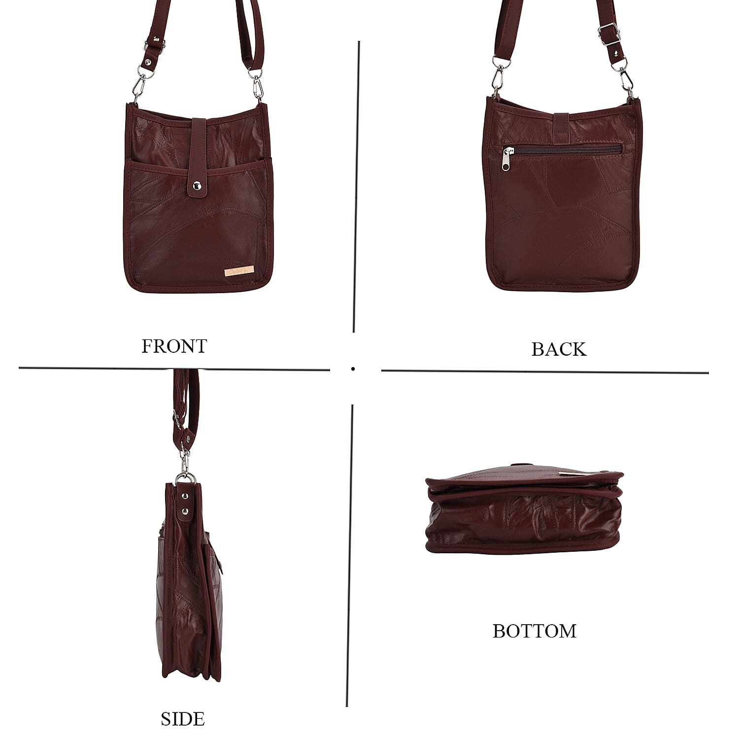 Styled By Patchwork Crossbody Bag with Adjustable Shoulder Strap - Burgundy