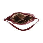 Genuine Leather Slouchy Shoulder Bag - Burgundy