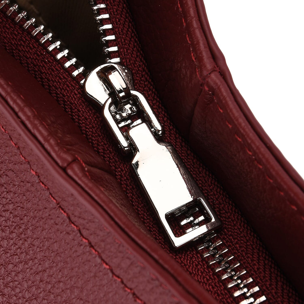 Genuine Leather Slouchy Shoulder Bag - Burgundy