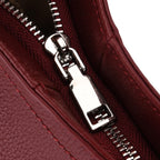 Genuine Leather Slouchy Shoulder Bag - Burgundy