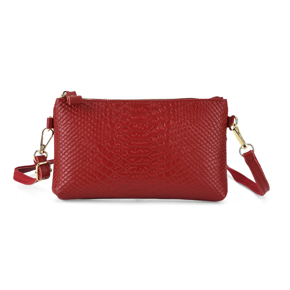 Genuine Leather Sling Bag with Detachable Strap (140 cm) - Burgundy