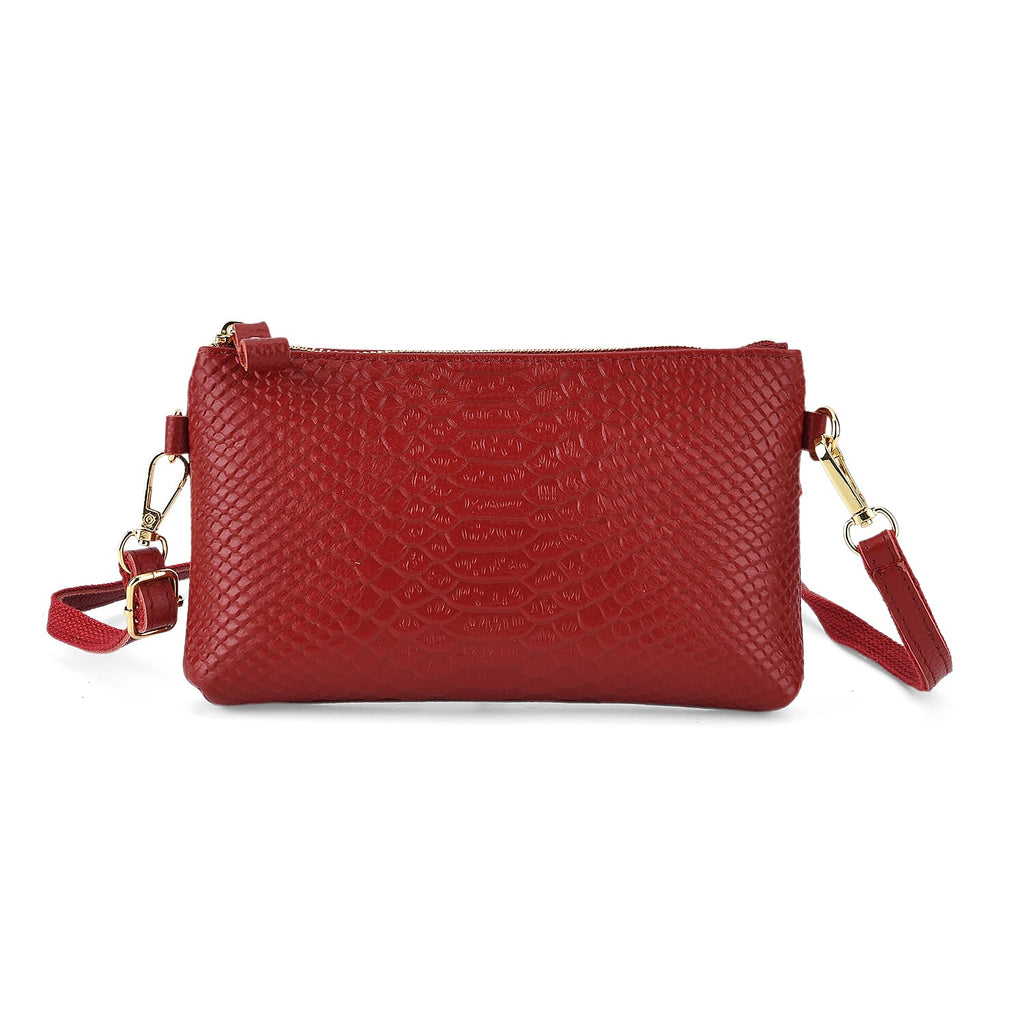 Genuine Leather Sling Bag with Detachable Strap (140 cm) - Burgundy