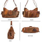 Genuine Leather Slouchy Shoulder Bag with Side Drawstring Pockets - Camel