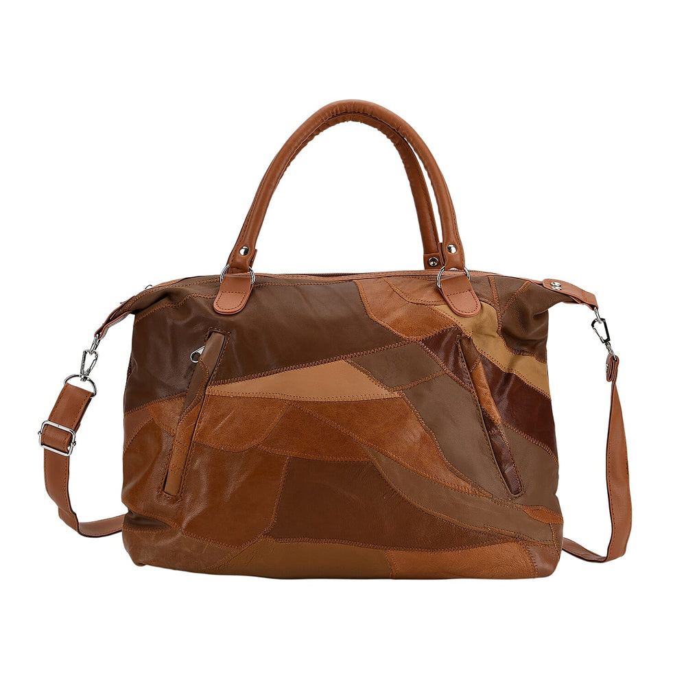 Closeout Deal - Genuine Leather Handbag with Adjustable Shoulder Strap - Camel