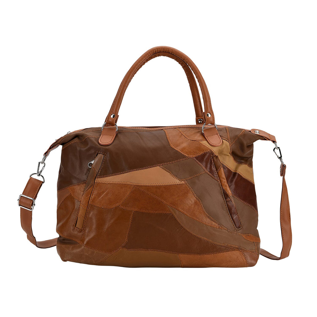 Closeout Deal - Genuine Leather Handbag with Adjustable Shoulder Strap - Camel