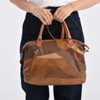 Closeout Deal - Genuine Leather Handbag with Adjustable Shoulder Strap - Camel