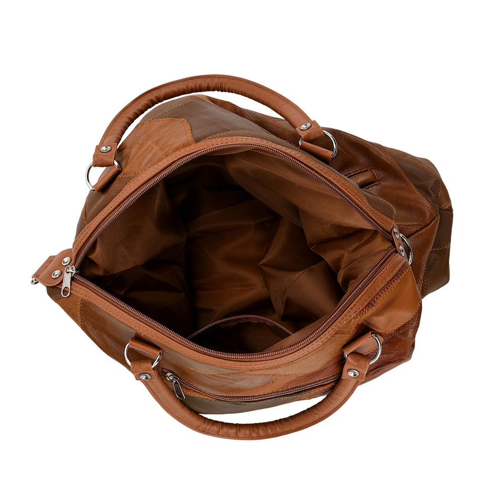 Closeout Deal - Genuine Leather Handbag with Adjustable Shoulder Strap - Camel