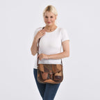 100% Leather Crossbody Bag with Adjustable Shoulder Strap - Camel