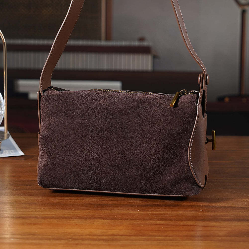 Genuine Leather Shoulder Bag - Chocolate