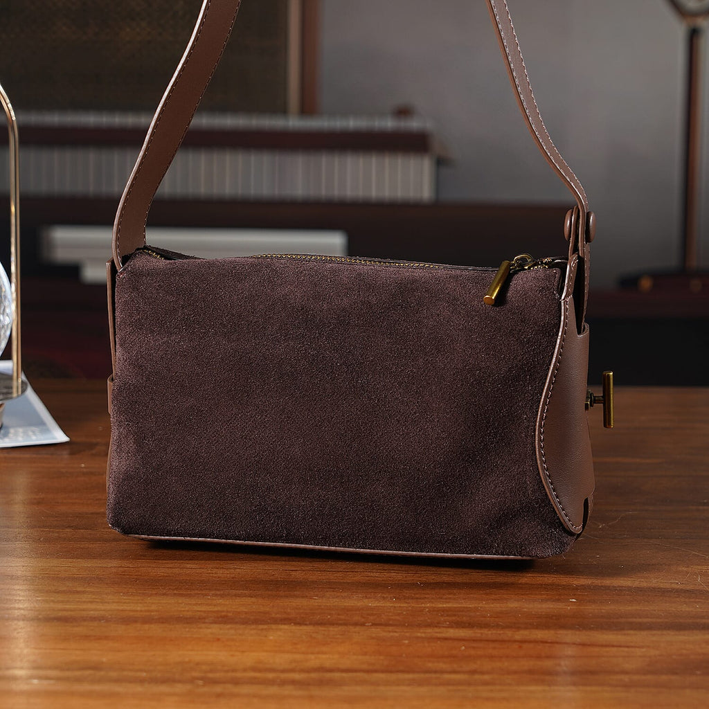 Genuine Leather Shoulder Bag - Chocolate