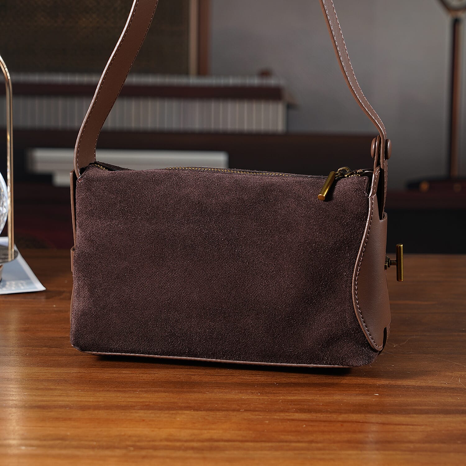 Genuine Leather Shoulder Bag - Chocolate